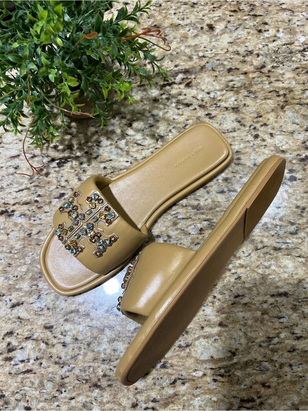 Tory Burch Eleanor Double T Crystal Slides Mules Sandals 10
